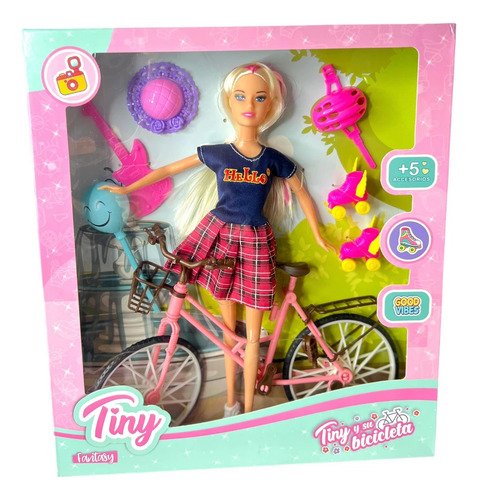 Muñeca Juguete Tiny Y Su Bicicleta Articulada 30cm Babymovil