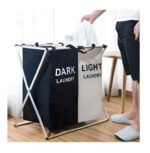 Cesto Canasto Doble Laundry Ropa Sucia Bicolor Color Negro - Imagen 2