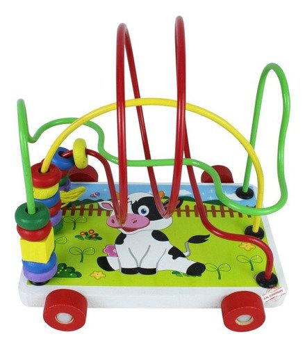 Laberinto Madera Juguete Didactico Estimulacion Animalitos Color Vaca