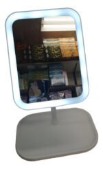 Espejo Maquillaje Con Pie Luz Led Tactil Plegable Usb Marco Blanco - Imagen 4