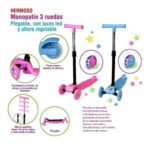 Monopatín 3 Ruedas Infantil Niños Freno Luz Colores Color Rosa - Imagen 5