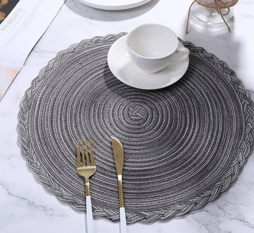 Pack X 6 Individuales De Mesa Redondos Rusticos Trenzas 39cm Color Negro