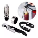 Set Accesorios Para Vino Sacacorcho Tapon Anillo Y Pico