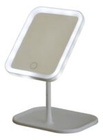 Espejo Maquillaje Con Pie Luz Led Tactil Plegable Usb Marco Blanco