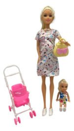 Juguete Muñeca 30cm Tiny Mamá Embarazada Bebe Cochecito Hija
