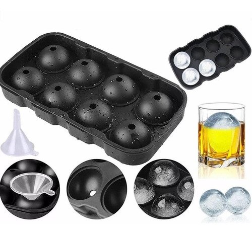 Cubetera De Silicona Para 8 Esferas De Hielo Grandes Tragos Color Negro