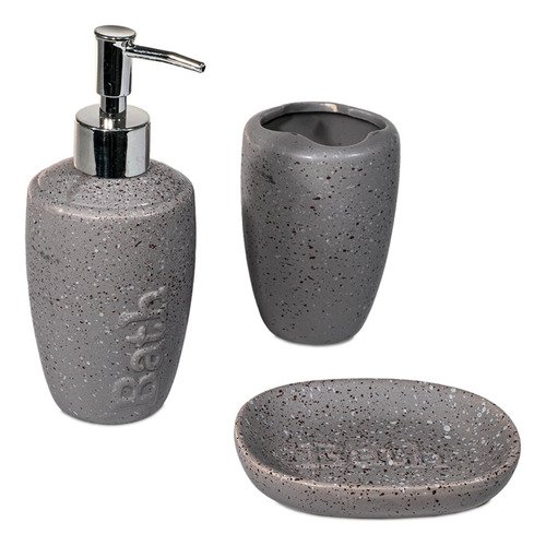 Set De Baño Porcelana 3 Piezas Dispenser Jabonera Vaso