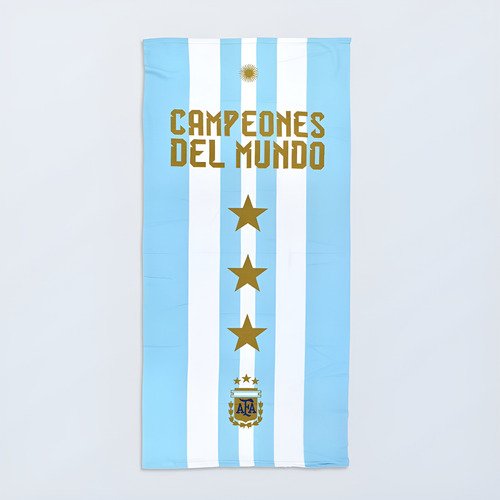 Toallon Playero Estampado Argentina Campeon Messi 70x150 Campeones Del Mundo