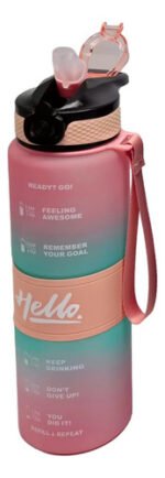 Botella Motivacional Agua Gimnasio 1 Litro Con Pico Goma Color Rosa - Imagen 2