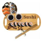 Set Para Sushi Madera Con Dos Cuencos Salsa + Palitos
