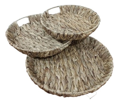 Set X3 Bandeja Redondas Fibra Natural Desayuno Mesa Mate