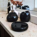 Set De Baño Porcelana Master Sale 3 Piezas Dispenser Jabonera Vaso Color Negro - Imagen 2
