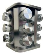 Especiero Giratorio Acero Inoxidable Ms 12 Frascos Vidrio Mesa Plateado