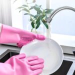 Guantes Silicona X2 Esponja Lavaplato Mascota Cocina Moderno - Imagen 2