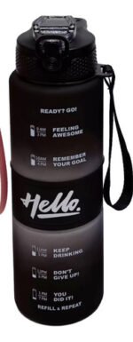 Botella Motivacional Agua Gimnasio 1 Litro Con Pico Goma Color Negro - Imagen 2