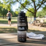 Botella Motivacional Agua Gimnasio 1 Litro Con Pico Goma Color Negro