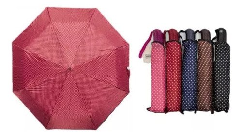 Paragüas Reforzado Corto Automático Anti-viento Color Marrón Diseño De La Tela Lunares