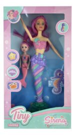 Muñeca Sirena Luz Con Mini Sirenita Vs Colores Tiny Fantasy