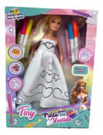 Muñeca Infantil Tiny Y Su Vestido Para Pintar Fibras Colores - Imagen 2