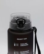 Botella Motivacional Agua Gimnasio 1 Litro Con Pico Goma Color Negro - Imagen 4