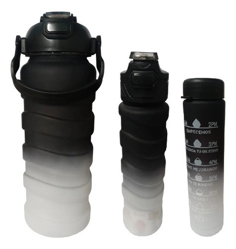 Set De 3 Botellas Deportiva Motivacional Medidor Gimnasio Color Negro