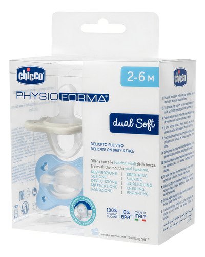 Chupete Physio Dual Soft De Silicona 2-6m Azul Color Celeste Y Blanco Período De Edad 2-6 Meses Celeste/blanco