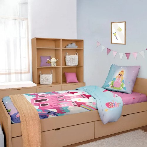 Juego De Sábanas Infantil 3 Piezas Twin Size 90x190x30cm Rosa Princesa
