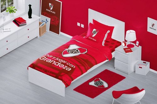 Juego Sabana Twin Infantil Futbol 1 1/2 Plaza River Plate Rojo River (3)