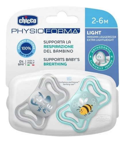 Chupete Chicco Physio Forma Silicona 2-6m Celeste 2-6