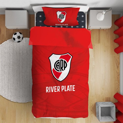 Juego Sabana Twin Infantil Futbol 1 1/2 Plaza River Plate Rojo River 10