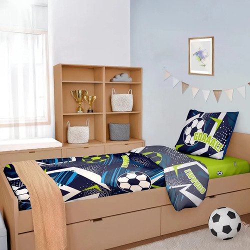 Juego De Sábanas Infantil 3 Piezas Twin Size 90x190x30cm Azul Ball