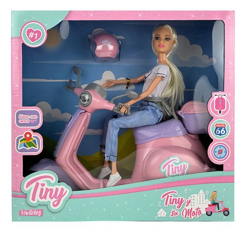 Juguete Muñeca Articulada 30cm Tiny Su Moto Con Casco Color Tiny Y Su Moto Multicolor