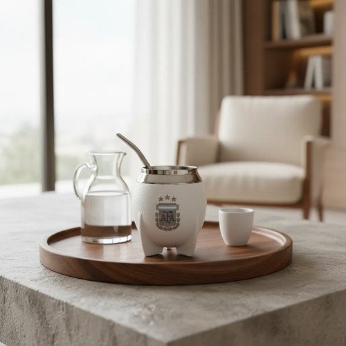 Mate Con Bombilla Afa Argentina Campeon 3 Estrellas Blanco Afa