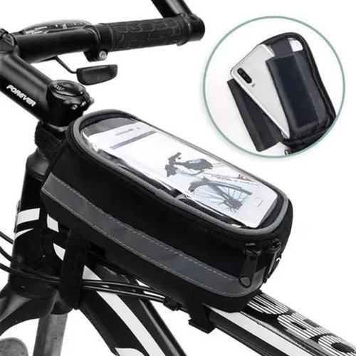 Alforja Bolso Delantero Porta Celular Gps Para Bicicleta Color Negro