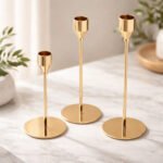 Set X3 Candelabros Portavelas Dorados Metal Decorativos Dorado
