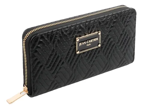 Billetera Fichero Grande Cierre Mujer Dama Jean Cartier Color Negro Geométrico