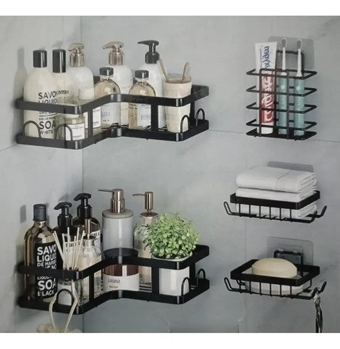 Set X5 Estante Esquinero Organizador Ducha Baño Con Adhesivo Negro