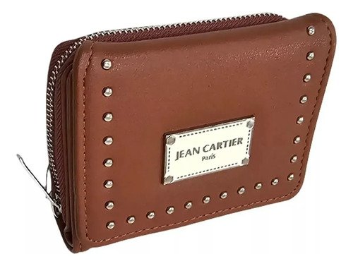 Billeteras Mujer Chica Jean Cartier Con Tapa Detalle Tachas Color Marrón Liso