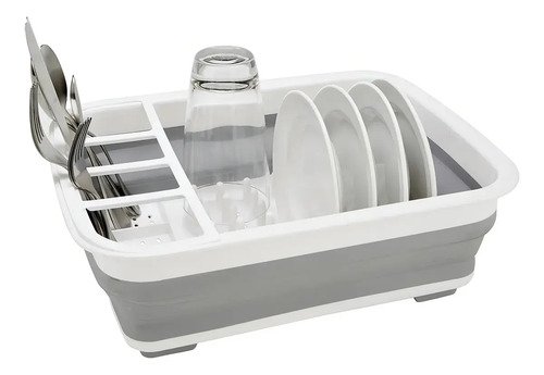Secaplatos Piu Silicona Plegable Blanco Gris 10 Platos Con Cubiertero Blanco Con Gris