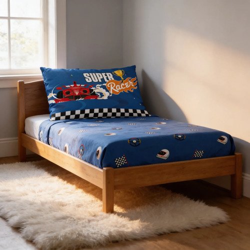 Juego Sábanas Infantil 3 Piezas Twin Size 90x190x30cm 1 1/2 Azul Car