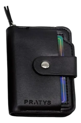 Tarjetero Billetera Hombre 12 Tarjetas Con Cierre Pratys Color Negro Diseño De La Tela Liso