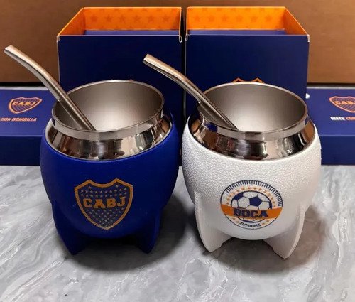 Mate Con Bombilla Acero Inoxidable Boca Junior Azul Personalizado