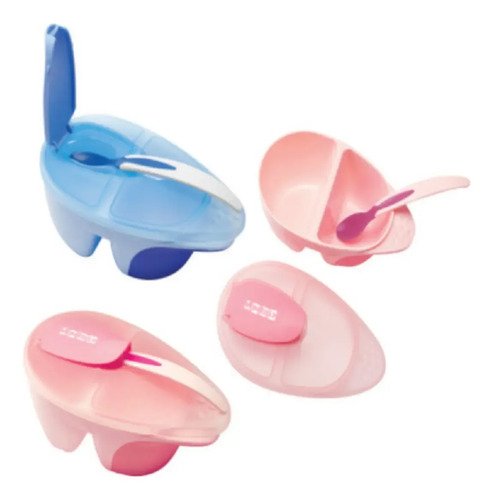Plato Bowl Bebe Dividida Con Tapa Y Cuchara Comida Babymovil Color Celeste Liso Personaje Color
