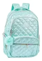 Mochila Escolar Urbana Puffer Nena Infantil Tornasolada Color Celeste Geométrico