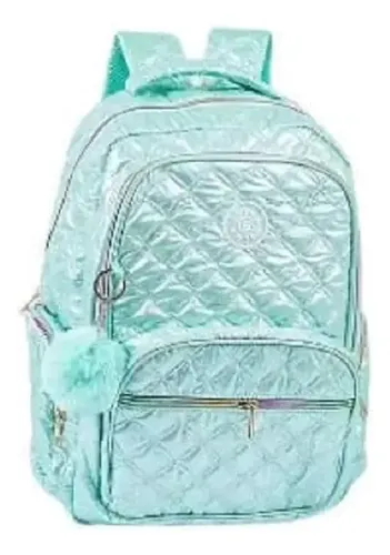 Mochila Escolar Urbana Puffer Nena Infantil Tornasolada Color Celeste Geométrico