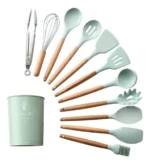 Juego Utensillos De Cocina 11 P C/ Soporte Madera Y Silicona
