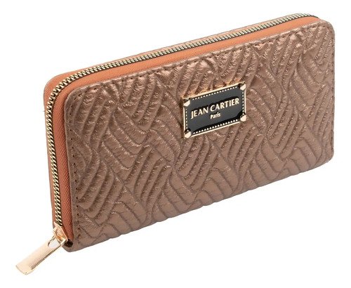 Billetera Fichero Grande Cierre Mujer Dama Jean Cartier Color Marrón Geométrico