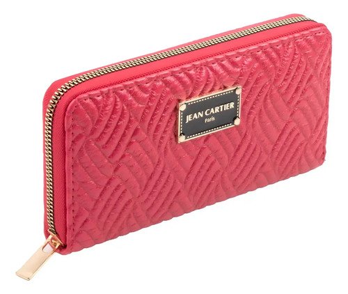 Billetera Fichero Grande Cierre Mujer Dama Jean Cartier Color Rojo Geométrico
