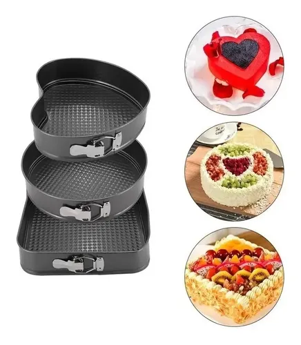Pack X3 Moldes Torta Desmontable Teflón Antihaderente Formas Negro