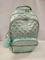 Mochila Escolar Urbana Puffer Nena Infantil Tornasolada Color Celeste Geométrico - Imagen 3